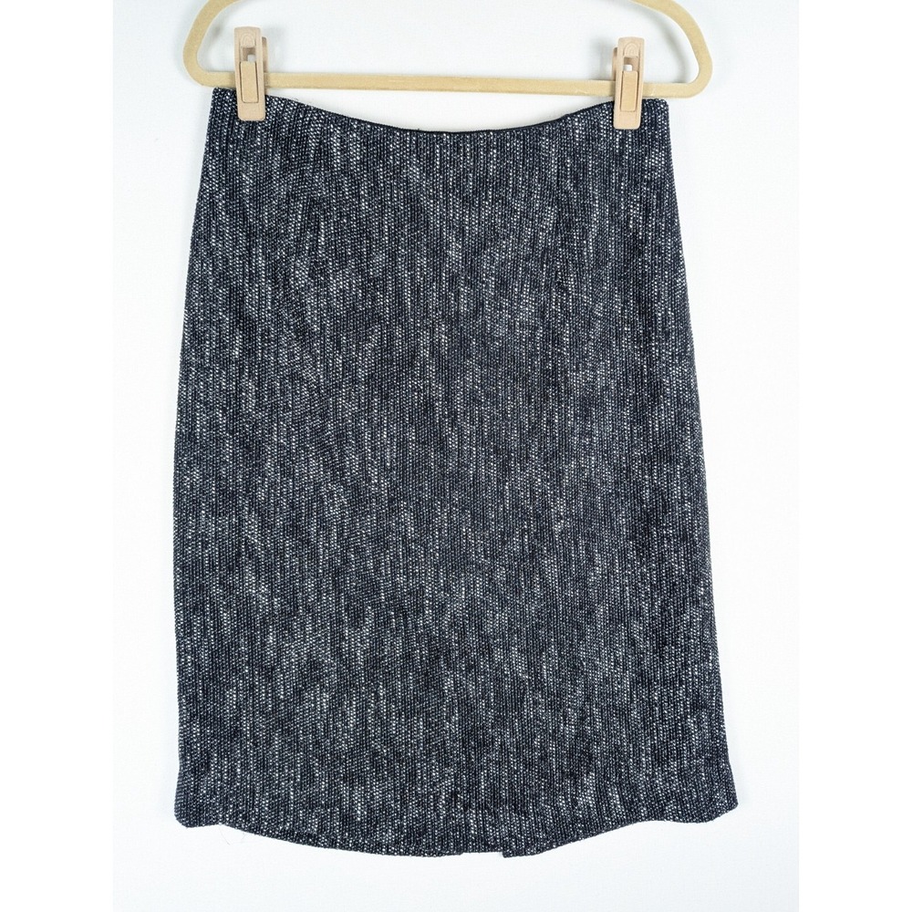 Talbots Skirt Women 10 Black White Tweed Lined Short Straight Slit Career
